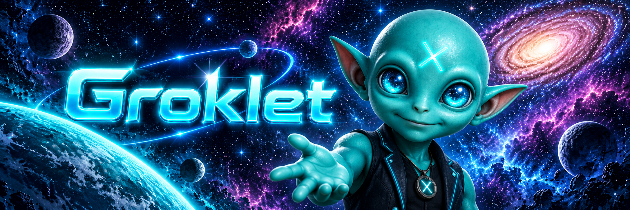 Groklet banner with cosmic typography